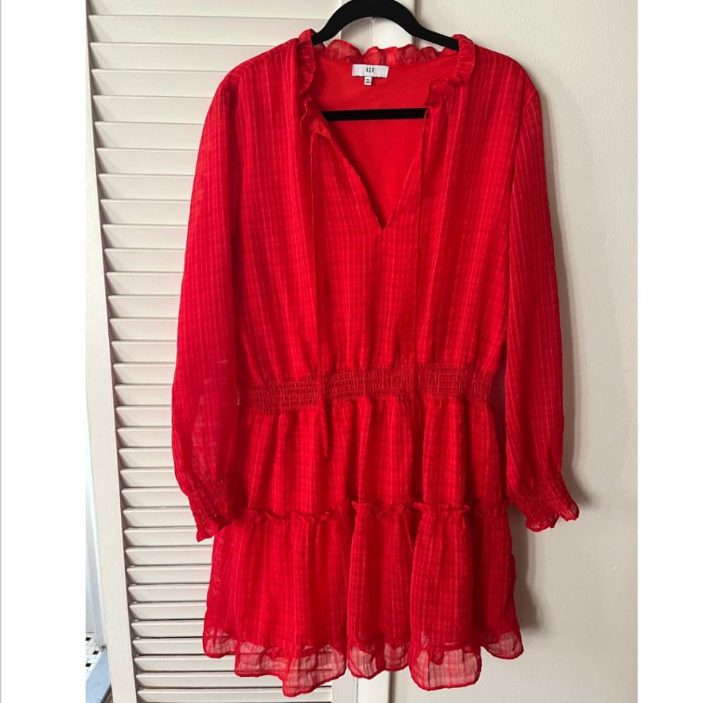 NSR Red long sleeve sundress with ruffles